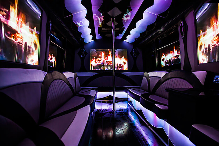 TV screens on party bus