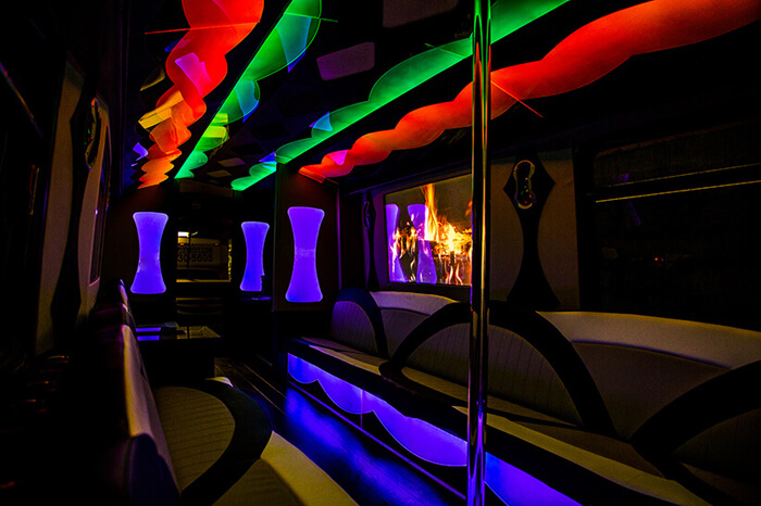 Colorful lights on party bus