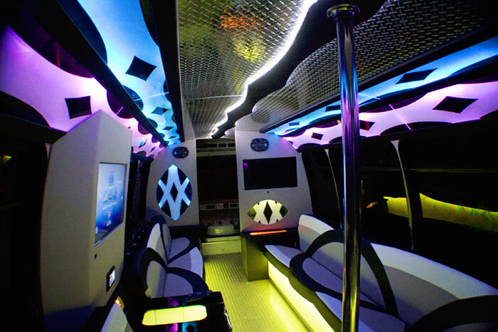 Flat-screen TVs on party bus